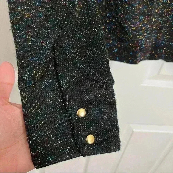 ANTHROPOLOGIE EVA FRANCO Black Sparkle Ruffle Long sleeve women Sweater | size S - Picture 11 of 12